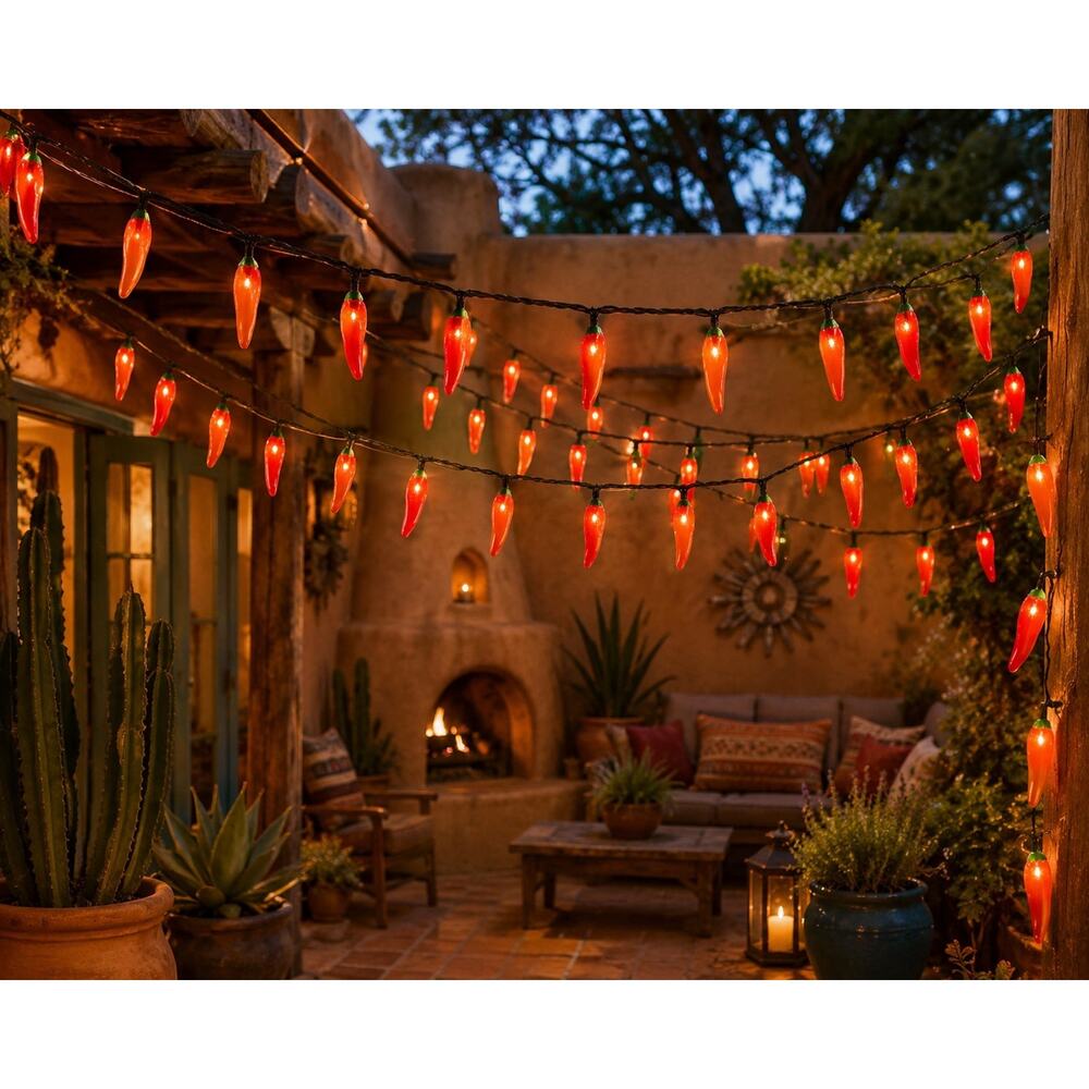 Vtg Chili Pepper‎ String Light Covers Red Rubber Southwest Tex-Mex Fiesta 35pcs